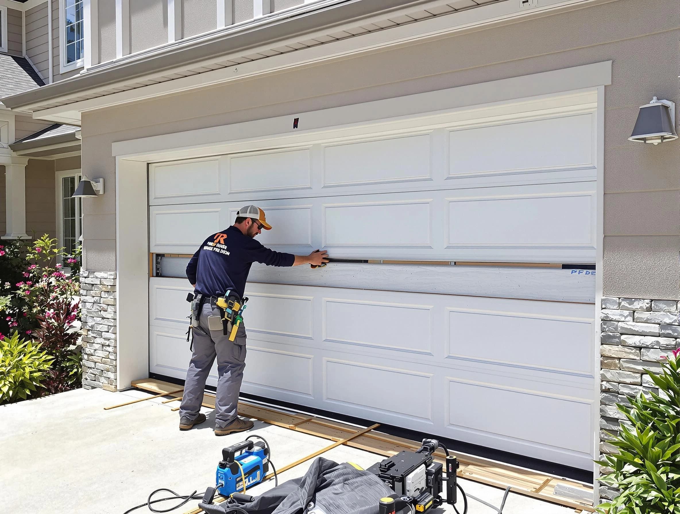 Plum Garage Door Repair team performing complete garage door replacement at Plum residence