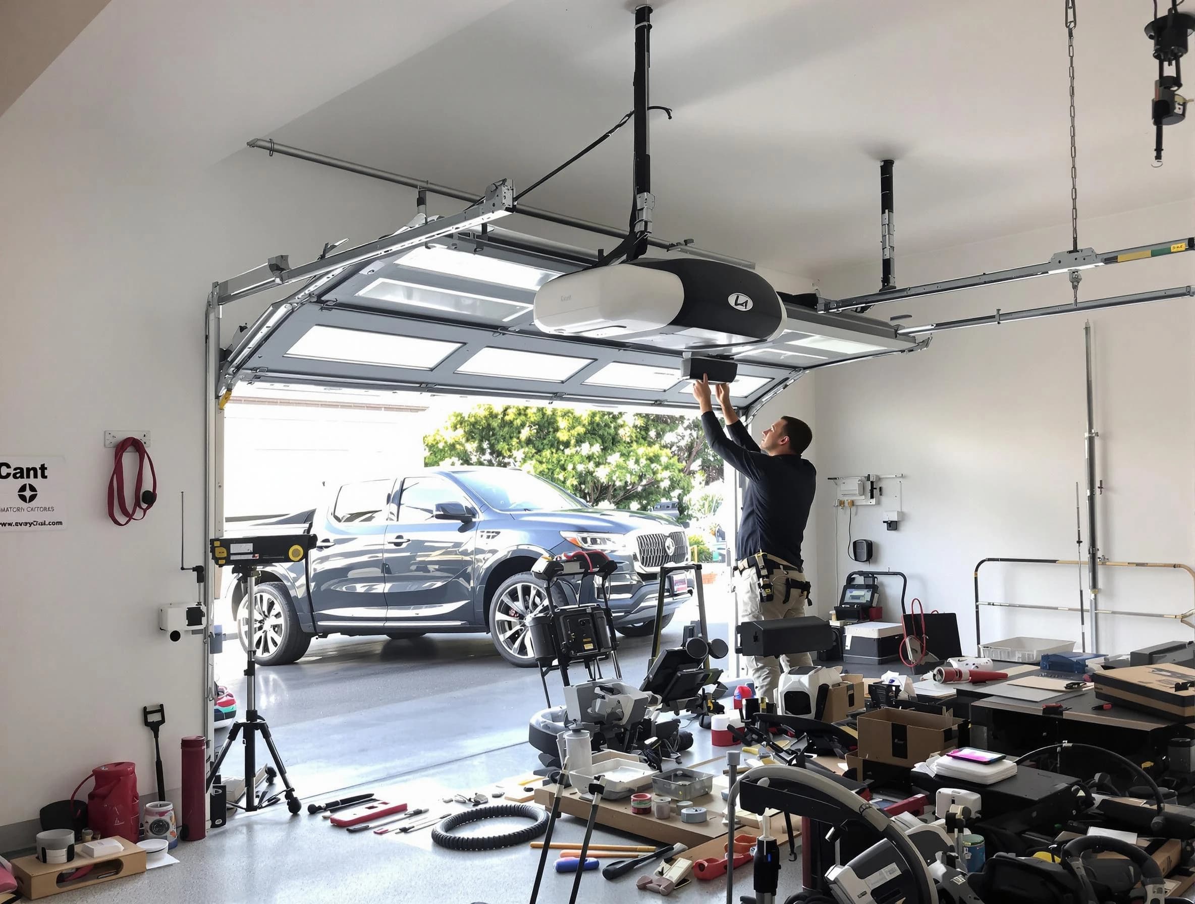 Plum Garage Door Repair specialist installing smart garage door opener system in Plum home