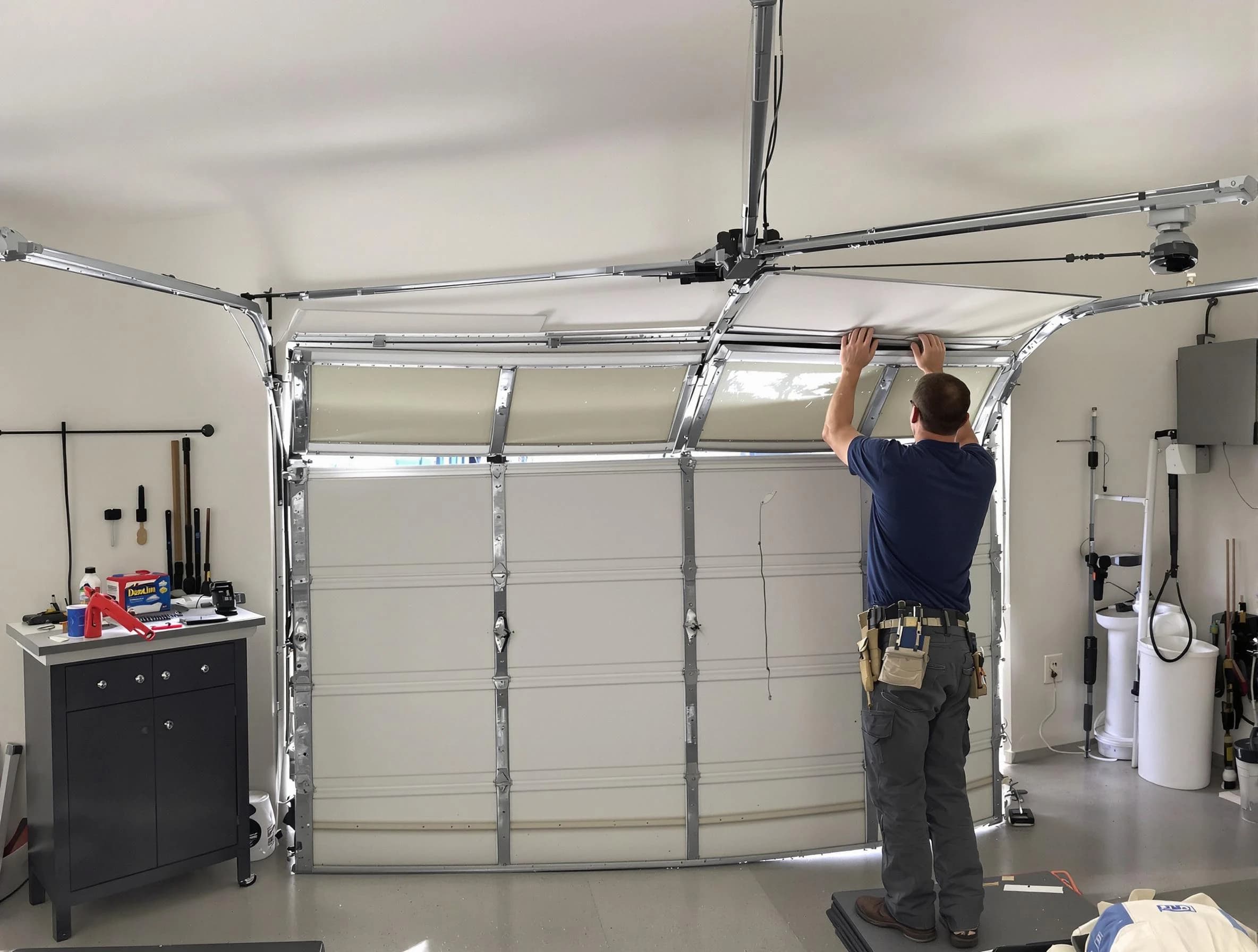 Plum Garage Door Repair specialist performing precise section replacement on Plum garage door