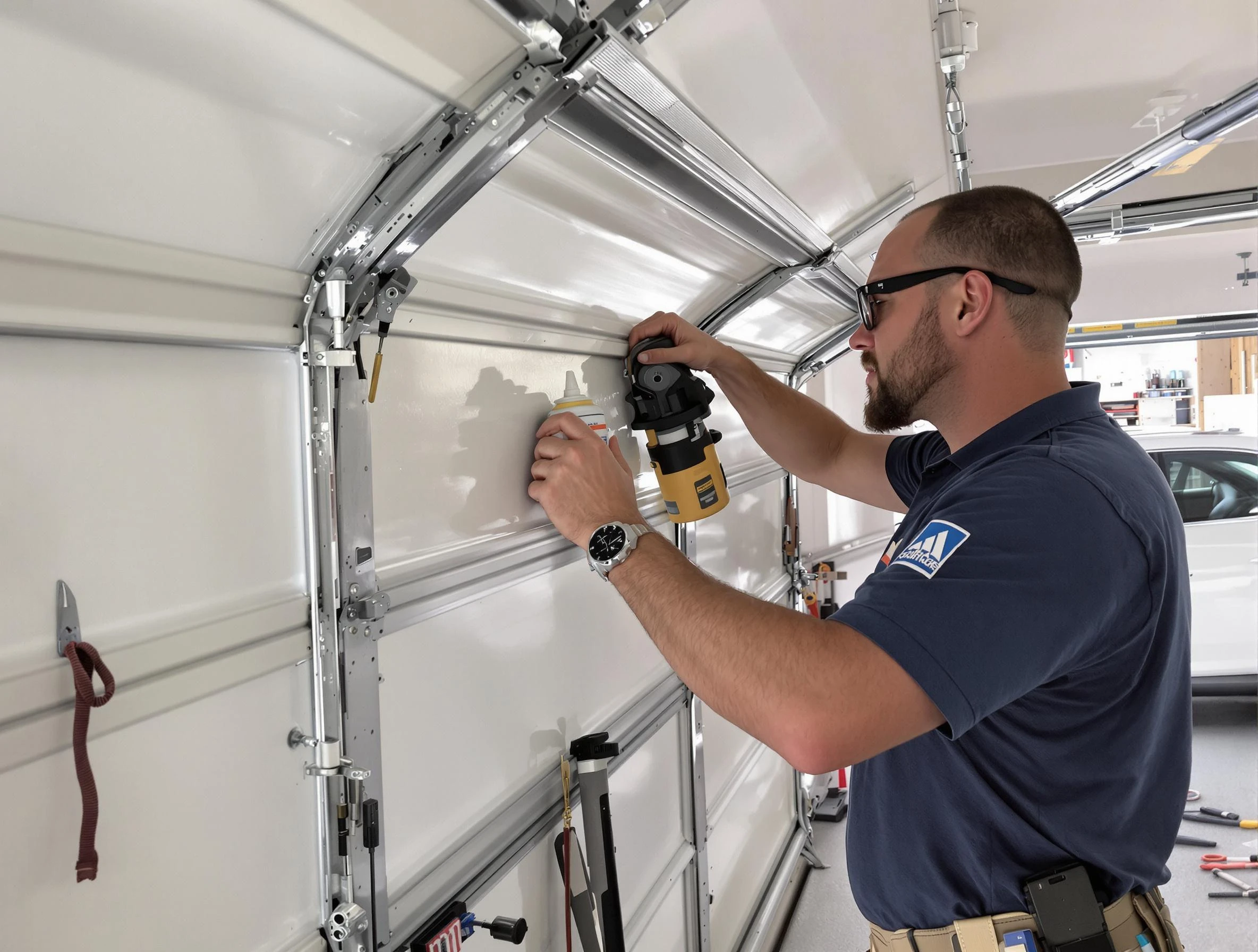 Plum Garage Door Repair technician quieting a noisy garage door in Plum