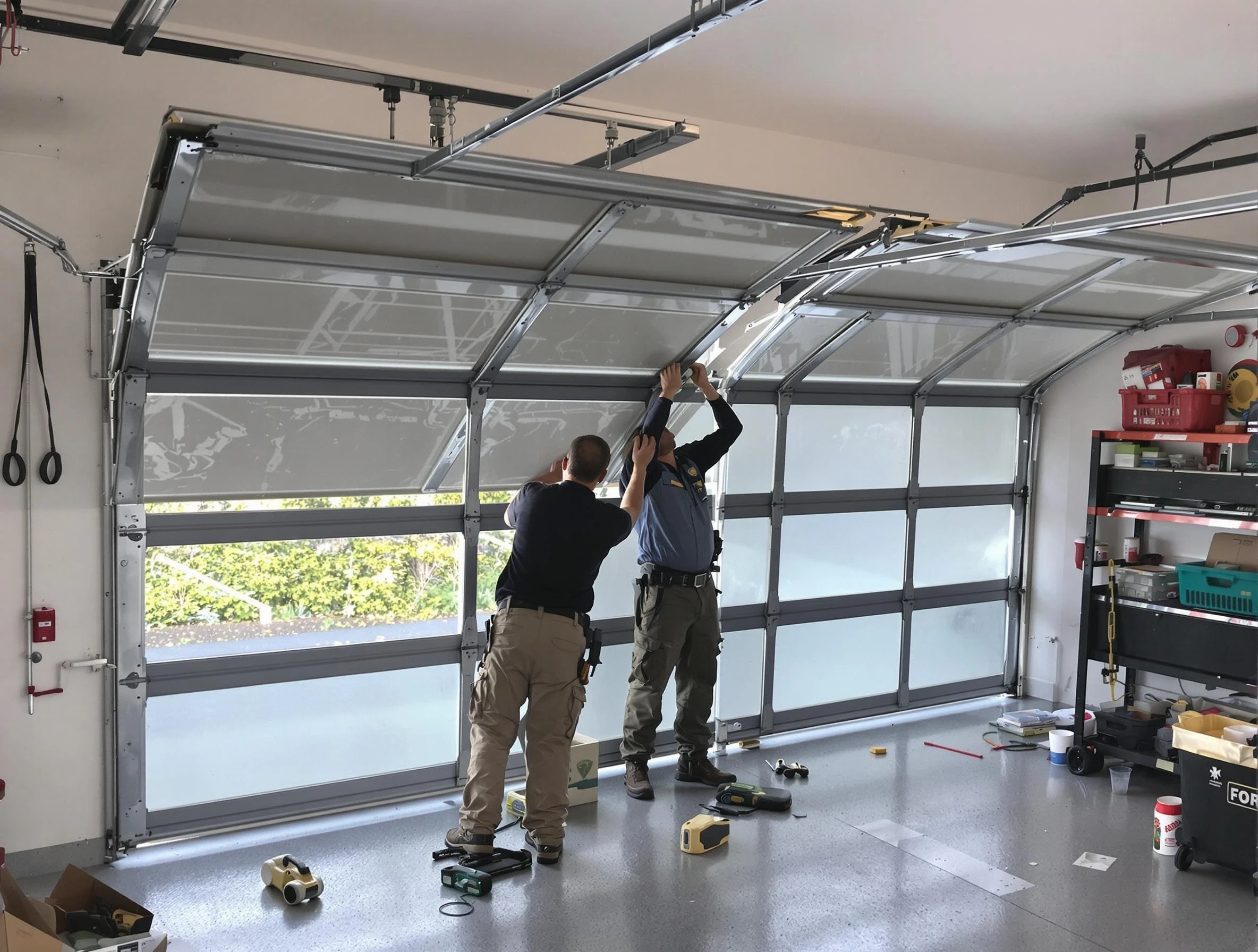Plum Garage Door Repair expert performing precise panel replacement on Plum garage door
