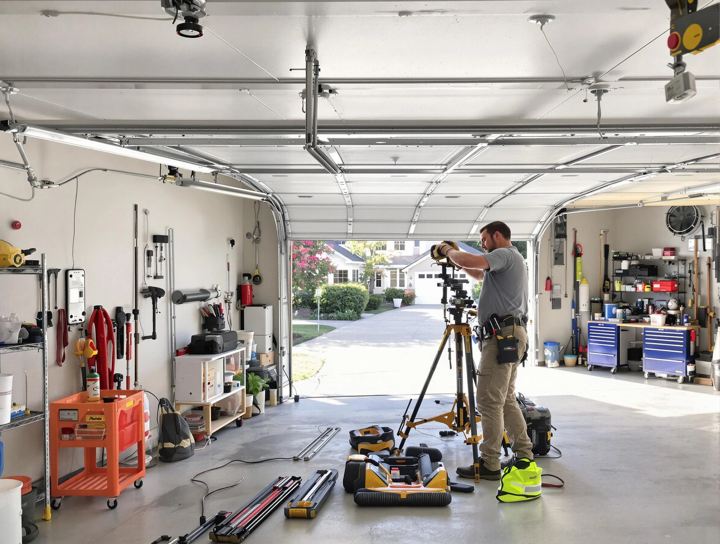 Plum Garage Door Repair specialist performing laser-guided track alignment in Plum